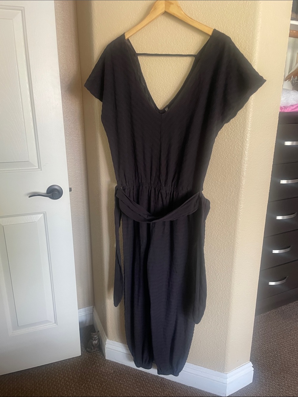 Anthropologie Black V-Neck Belted Women's Jumpsuit Size S